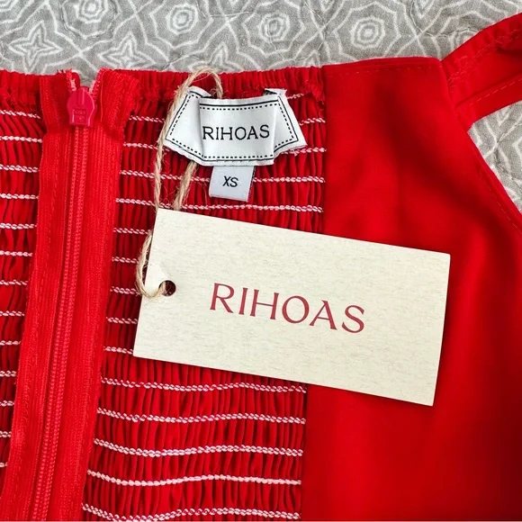 NEW! RIHOAS The Red Sweetheart Neckline Cap Sleeve Midi Dress Size XS - Picture 10 of 15